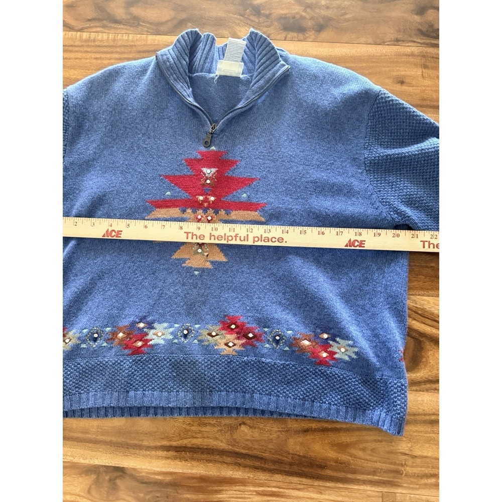 VTG Cricket Lane Collection Aztec  1/4 Zip Blue Sweater  Cotton Blend Size Med. - Picture 5 of 7
